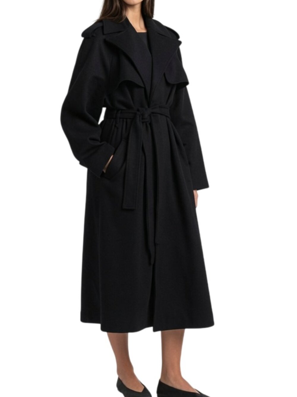 Skims Boyfriend Fleece Oversized Trench Coat Long Sleeve Onyx Black Size Medium